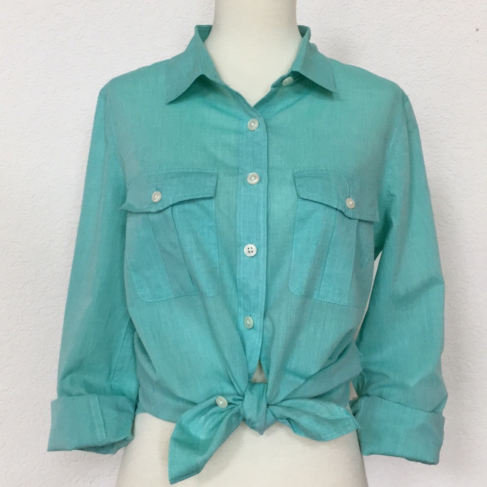 NWOT JCrew perfect fit voile seafoam camp shirt
